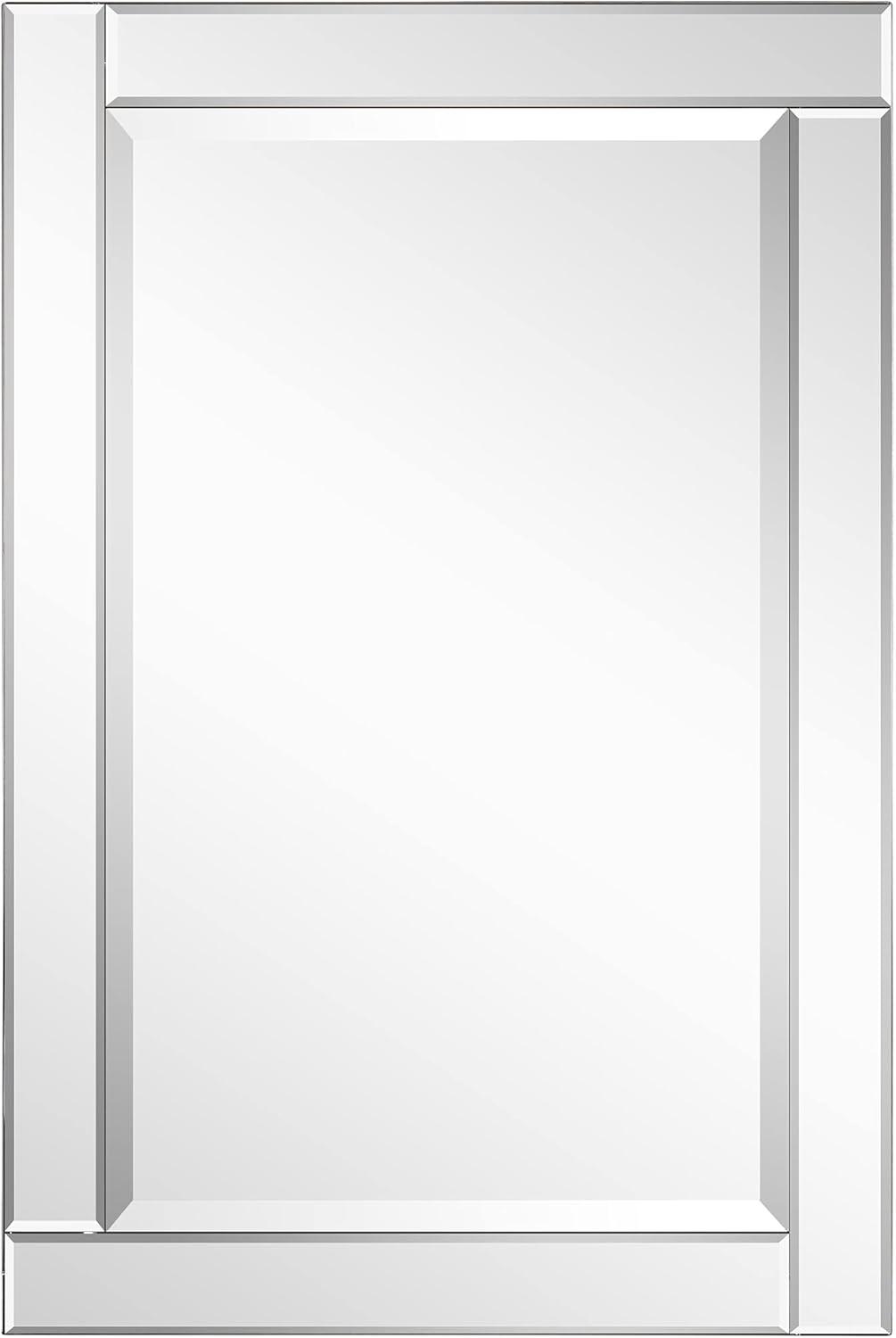 Silver Beveled Rectangular Wall Mirror with Wood Frame