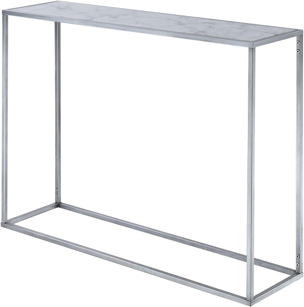 Convenience Concepts Gold Coast Faux Marble Console Table in Silver Metal Finish