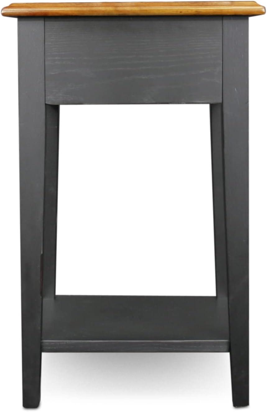 Medium Oak and Slate Black Square Side Table with Drawer