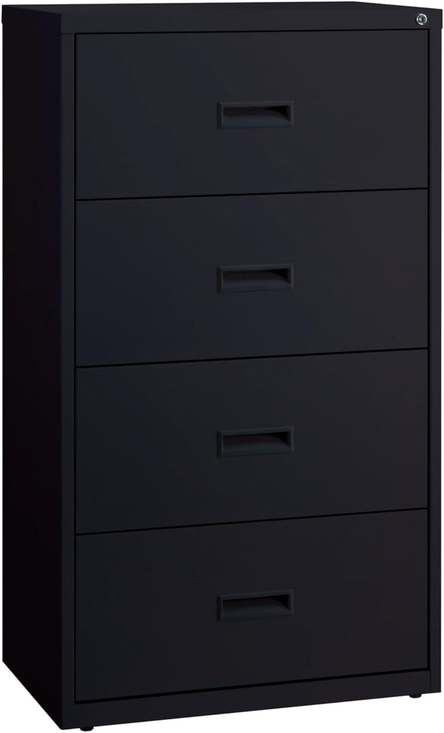 Lorell Lateral File - 4-Drawer 30" x 18.6" x 52.5" - 4 x Drawer for File - A4, Legal, Letter - Adjustable Glide, Ball-Bearing Suspension, Label Holder - Black - Steel - Recycled