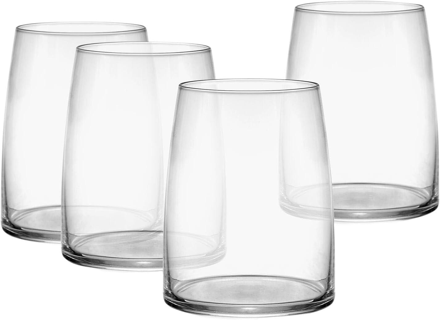 Clear Hand Blown Glass Stemless Wine Glasses Set of 4