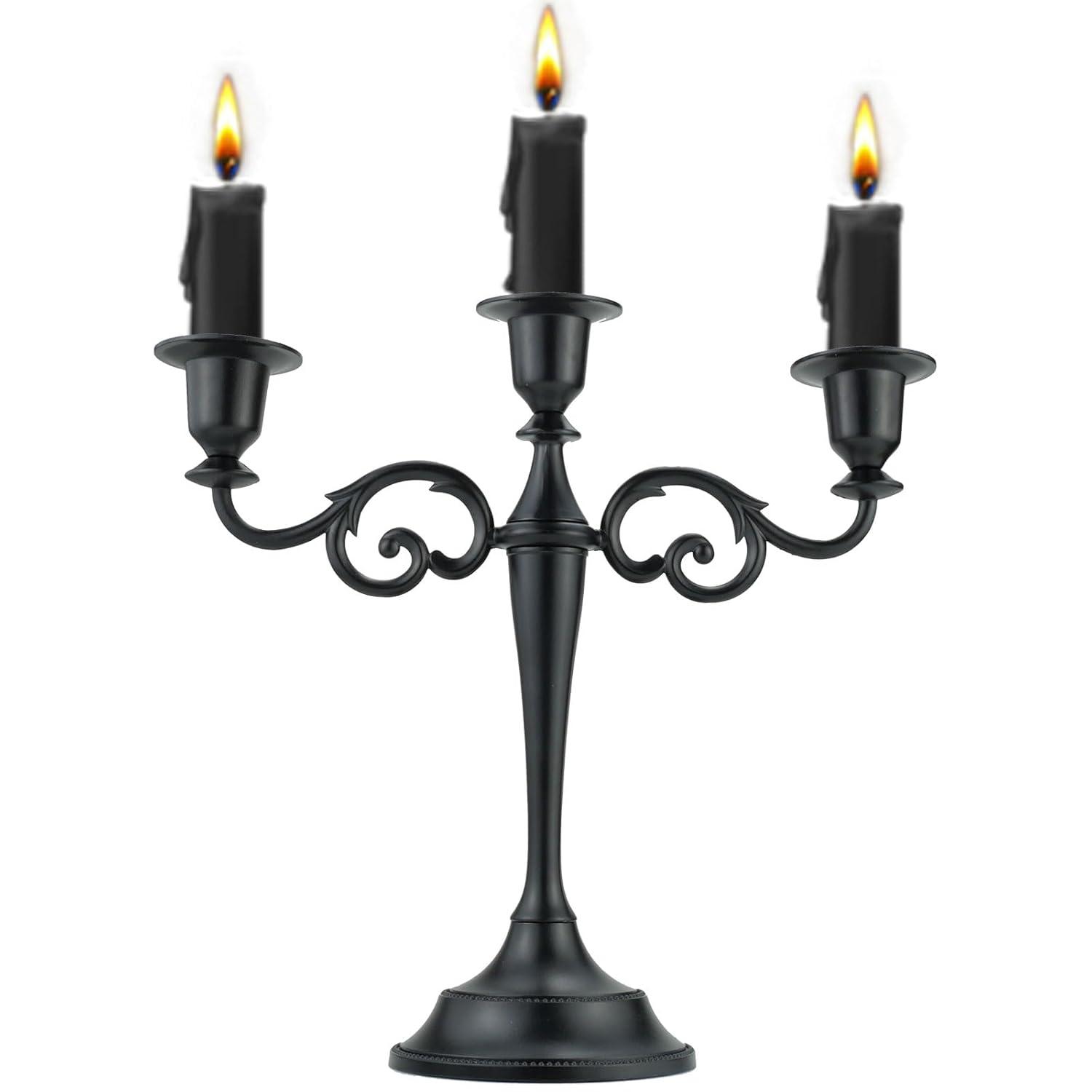 3 Metal Candelabra – Candlesticks Holder for Formal Events, Wedding, Church, Holiday Décor, Halloween – Taper Candle Holder Stand Centerpiece Elegant Decoration Piece for Table,Pure Black