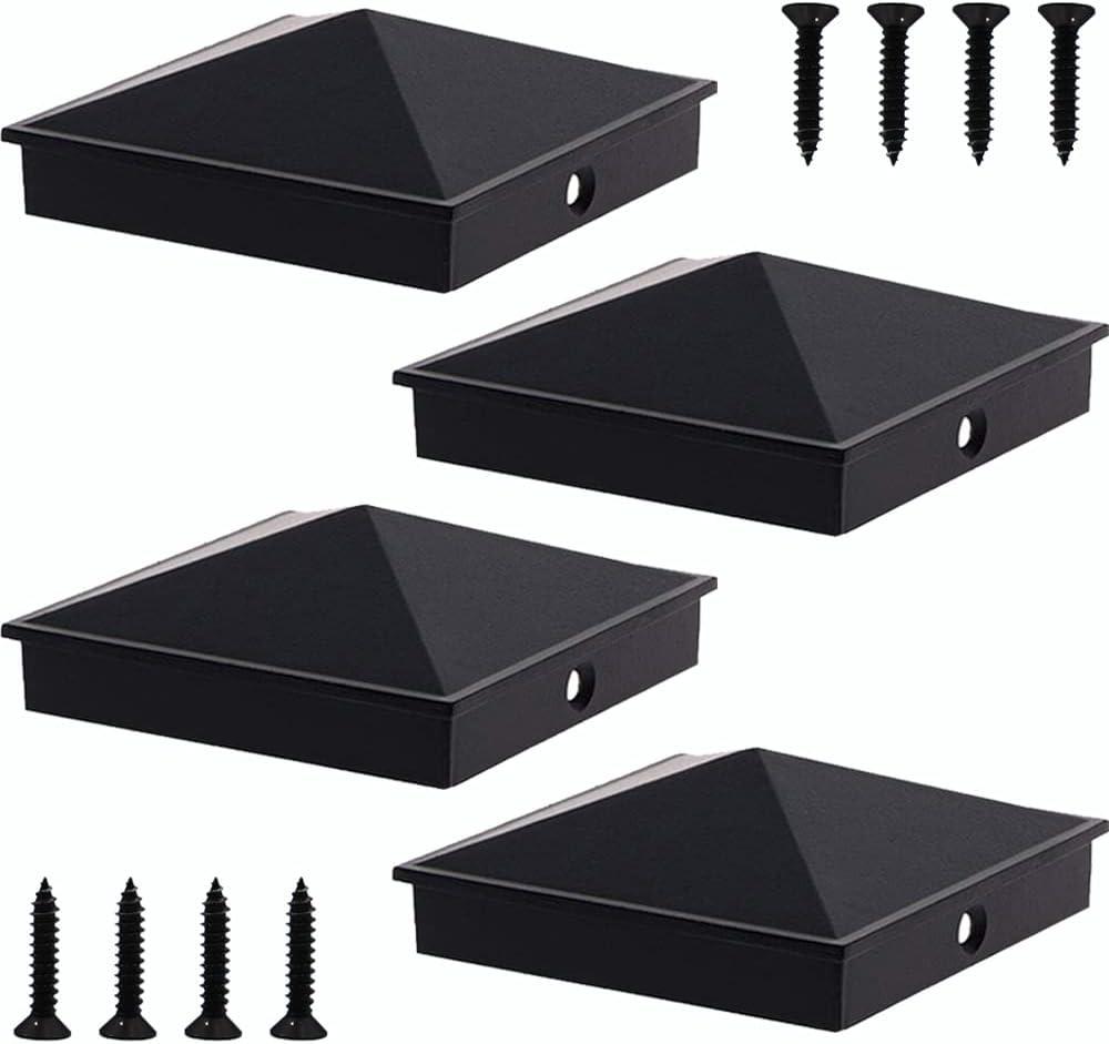 Black Aluminum Pyramid Post Caps for 4x4 Wood Posts, 6 Pack