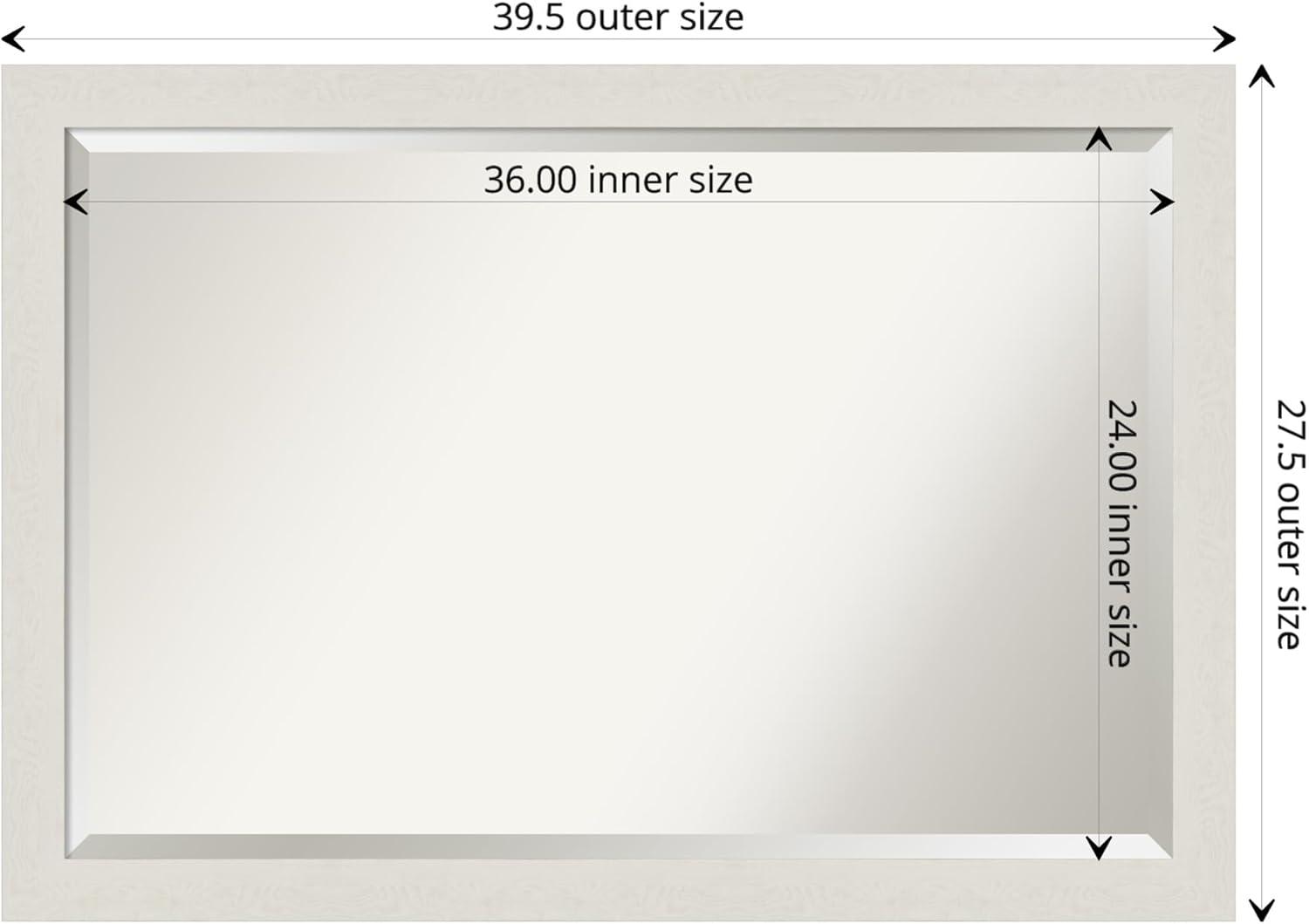 39" x 27" Rustic Plank White Framed Bathroom Vanity Wall Mirror - Amanti Art: Wall Mounted, Includes Hardware