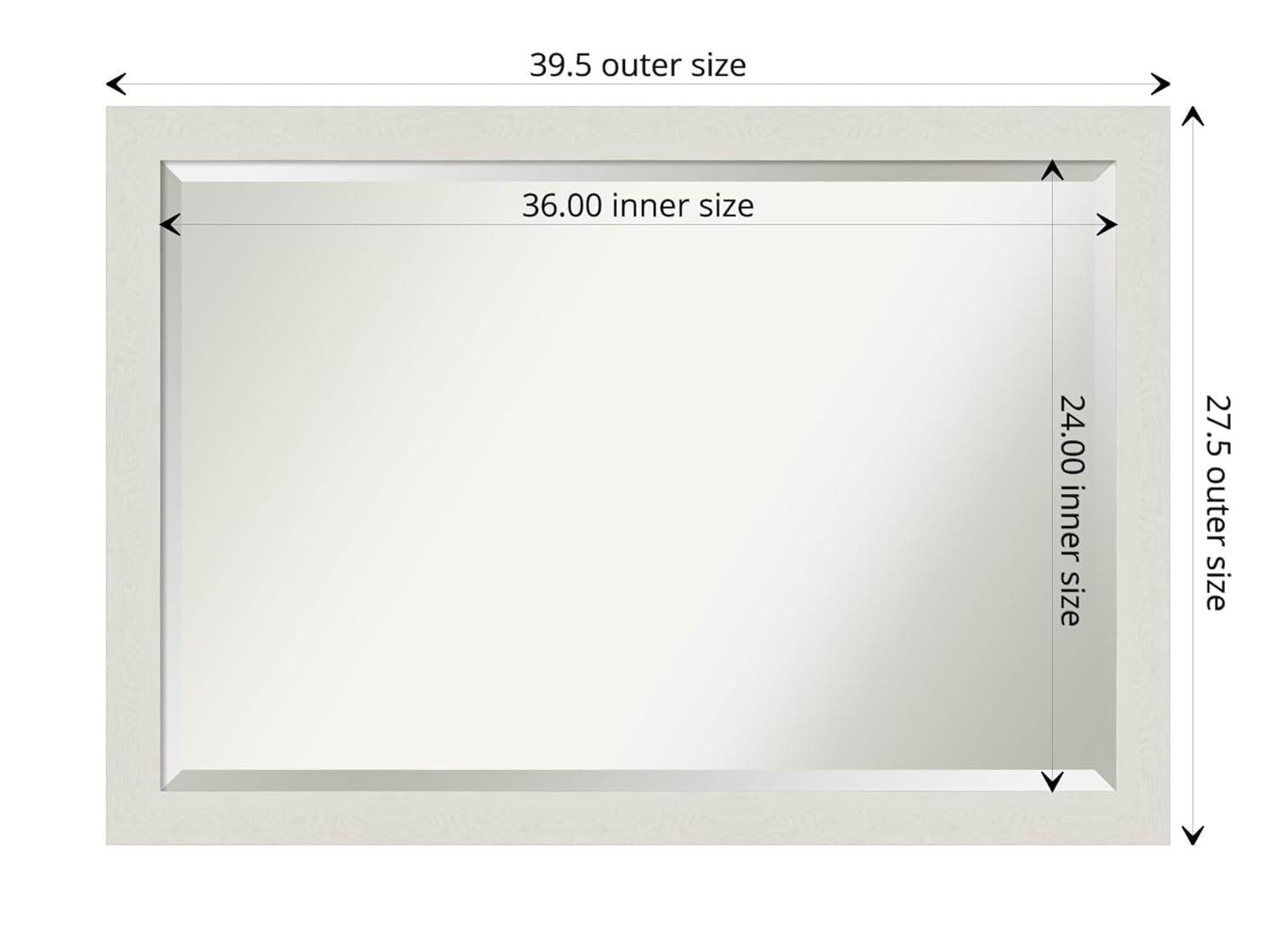 39" x 27" Rustic Plank White Framed Bathroom Vanity Wall Mirror - Amanti Art: Wall Mounted, Includes Hardware