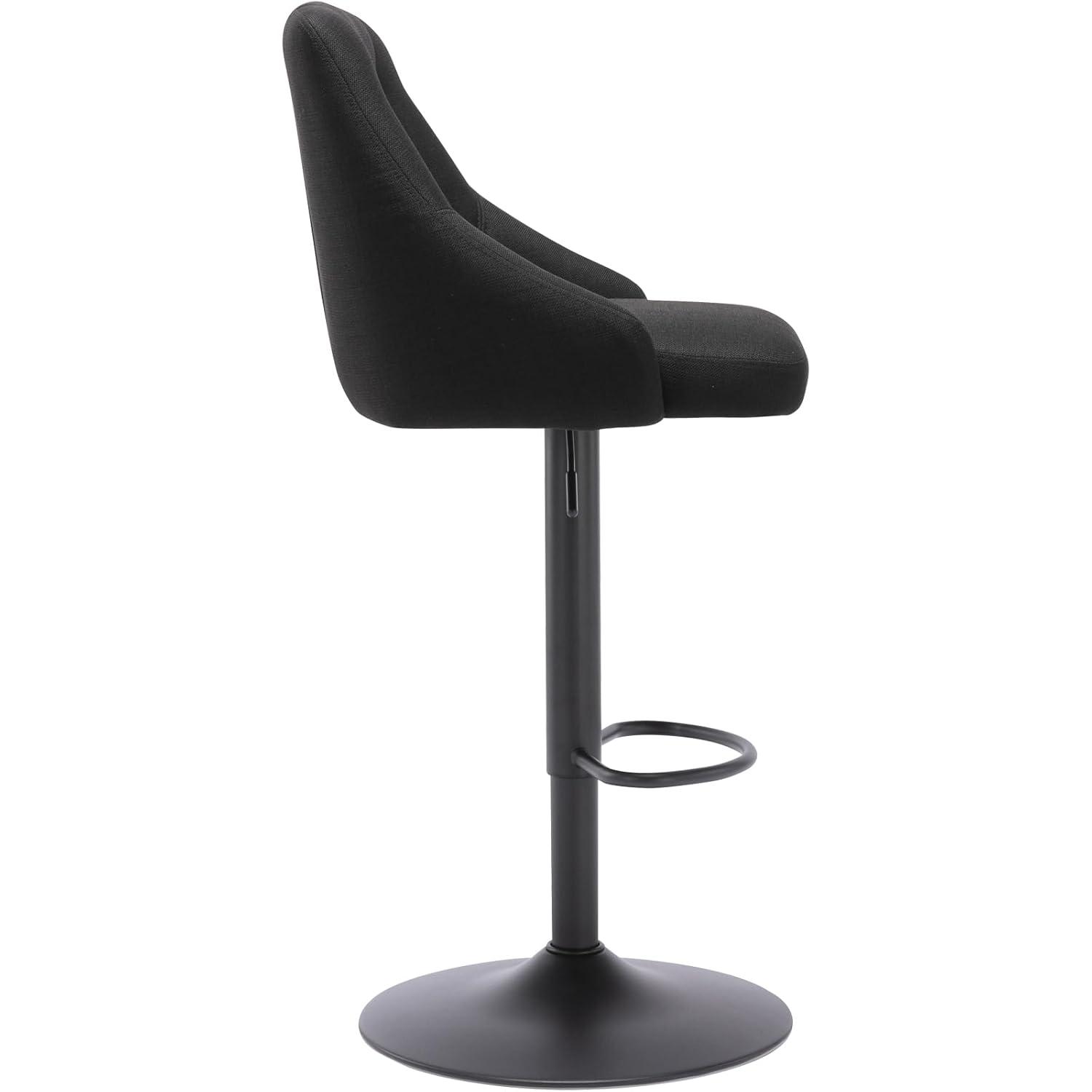 Brage Living Swivel Bar Stool with Back, Adjustable Fabric Tufted Barstool, Upholstered Counter Height Airlift Bar Chair for Kitchen Dining Cafe (Black)