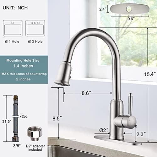 Brushed Nickel Stainless Steel Pull-Down Kitchen Faucet with Soap Dispenser