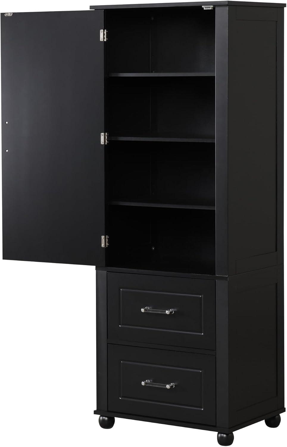 Black Tall Bathroom Storage Cabinet with Drawers and Dividers