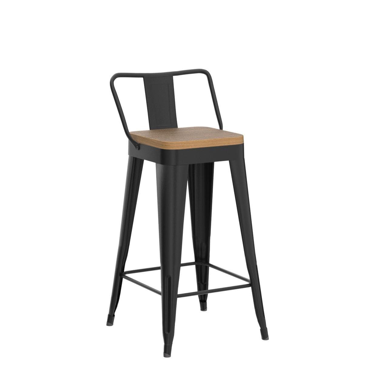 Stools Set of 4 Counter Height  Stools Metal Barstools with Removable Back 30" Kitchen  Stools with Wooden Seat