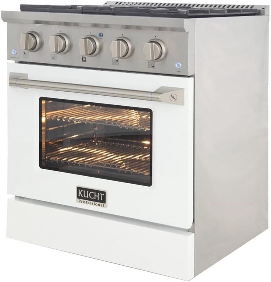 Kucht Professional 30" Modern Stainless Steel Natural Gas Range in White/Silver
