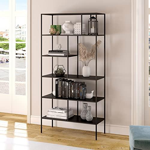 Industrial 5-Tier Blackened Bronze Metal Bookcase, 72" Tall