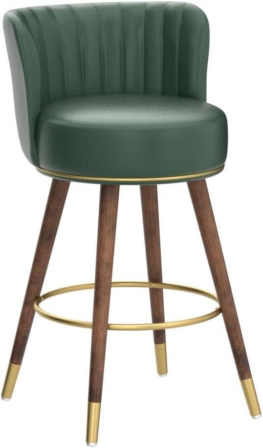 HomeZeer 24" Bar Stools Set of 2, Counter Height Bar Stools with Curved Back Swivel Barstools Pub Chairs with Wood Legs, Green