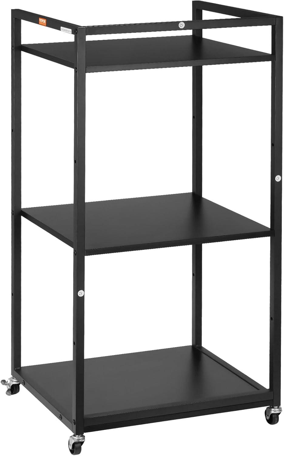 Black Adjustable 3-Tier Printer Stand with Storage Shelves