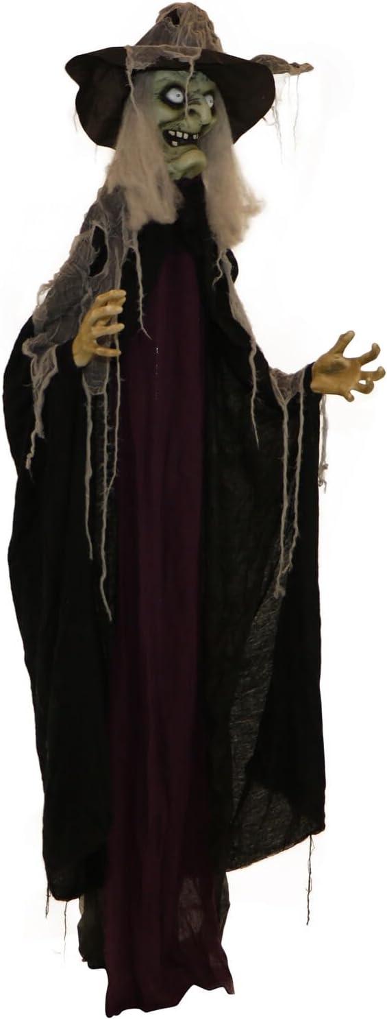 c&g home Life-Size Poseable Witch with Lights and Sound, Indoor/Covered Outdoor Halloween Decoration