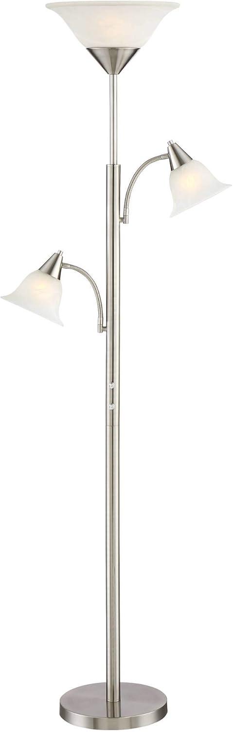 360 Lighting Jordan Modern Torchiere Floor Lamp with Side Lights 71 1/2" Tall Brushed Nickel Alabaster Glass Shade for Living Room Reading Bedroom