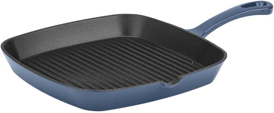 Navy Enameled Cast Iron 9.25" Square Grill Pan