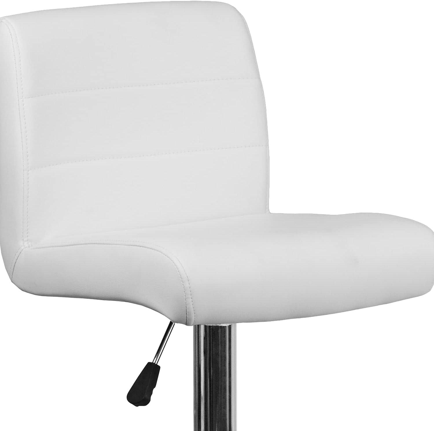 White Vinyl Adjustable Swivel Barstool with Chrome Base