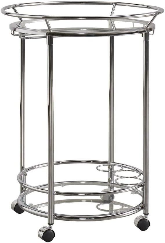 Round Chrome and Glass Bar Cart with Wine Rack