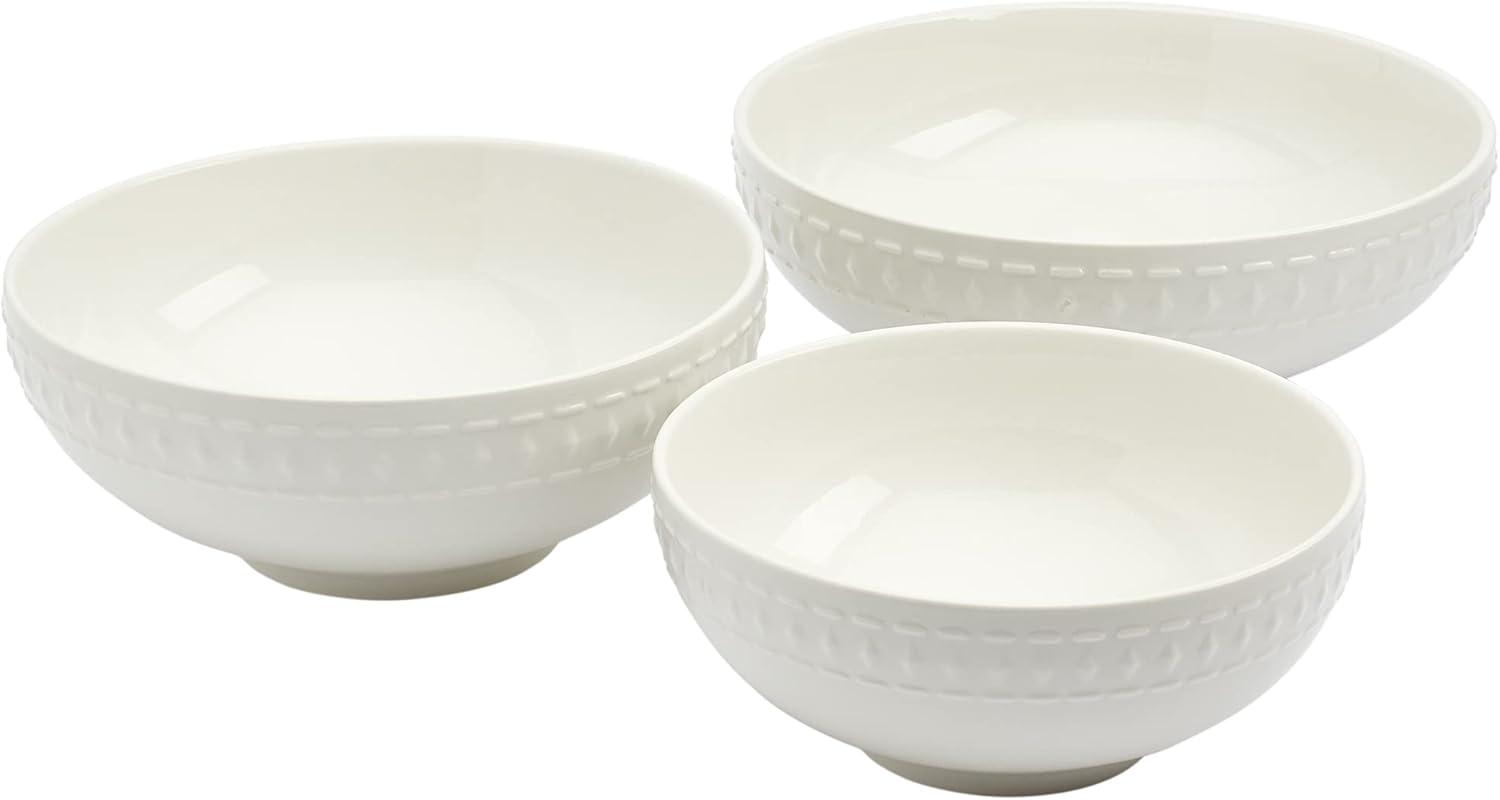 Ivory Dinnerware Tabletops Gallery 3 piece Serving Bowl Set Bloom Embossed White