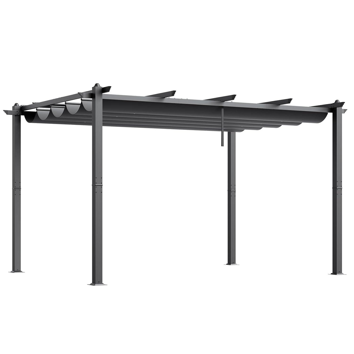 VEVOR 10'x10' Outdoor Retractable Pergola with Canopy, Aluminum Pergola with Retractable Canopy, Modern Style, Sun Shade for Patios, Gardens, Decks, Backyards (Gray)