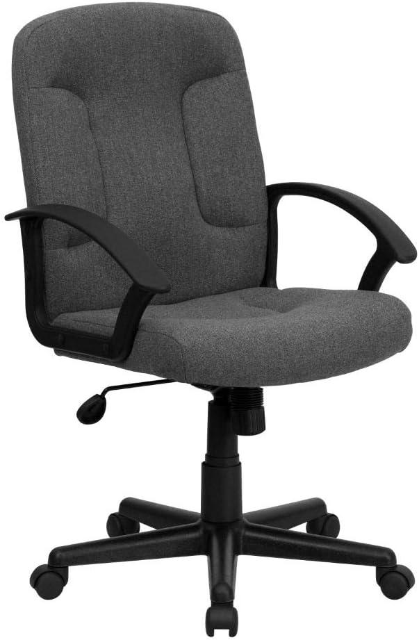 ErgoExec Mid-Back Gray Fabric Swivel Executive Chair with Nylon Arms