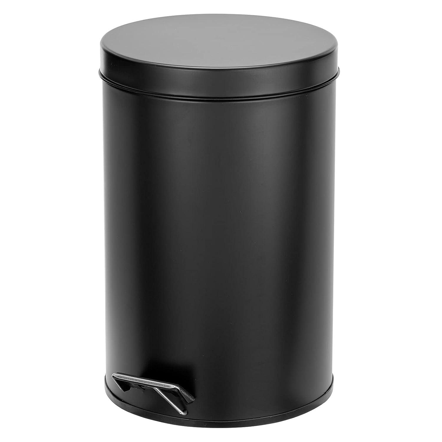 Compact Black Plastic Pedal Trash Can with Lid