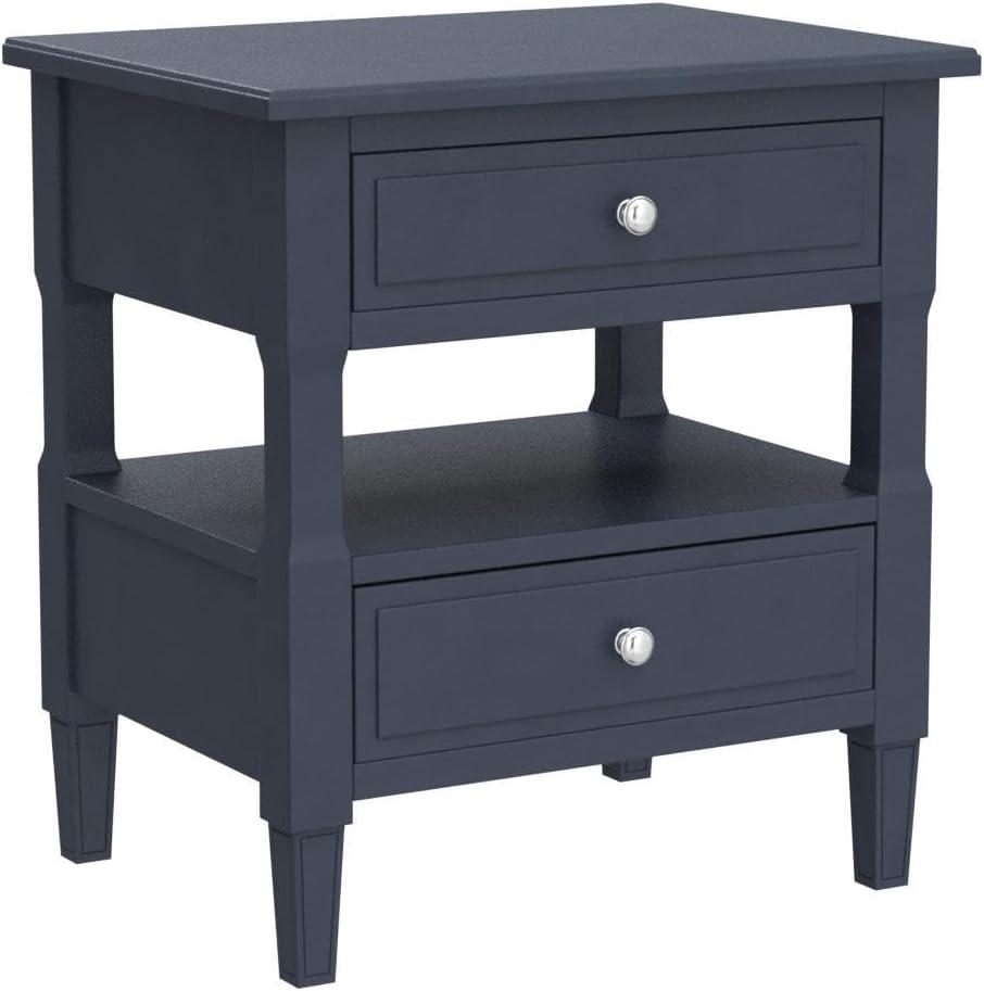 Burgundy-Inspired Black 2-Drawer Nightstand with Chrome Pulls