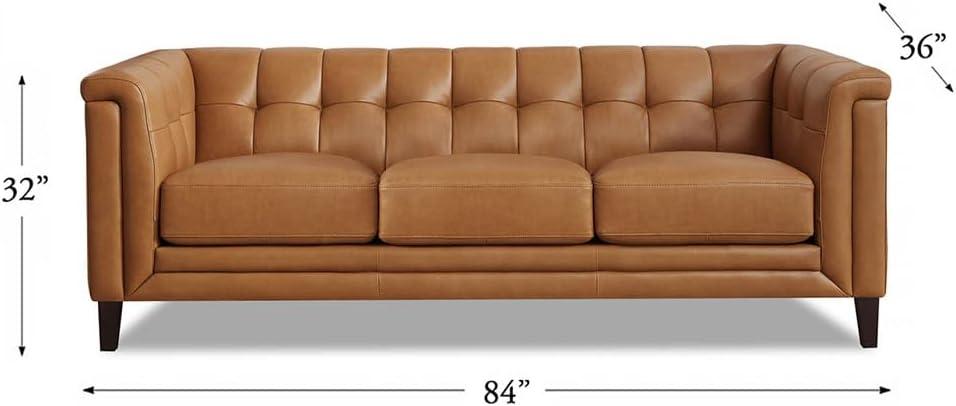 Arvo 84" Silver Gray Tufted Leather Sofa with Wood Legs
