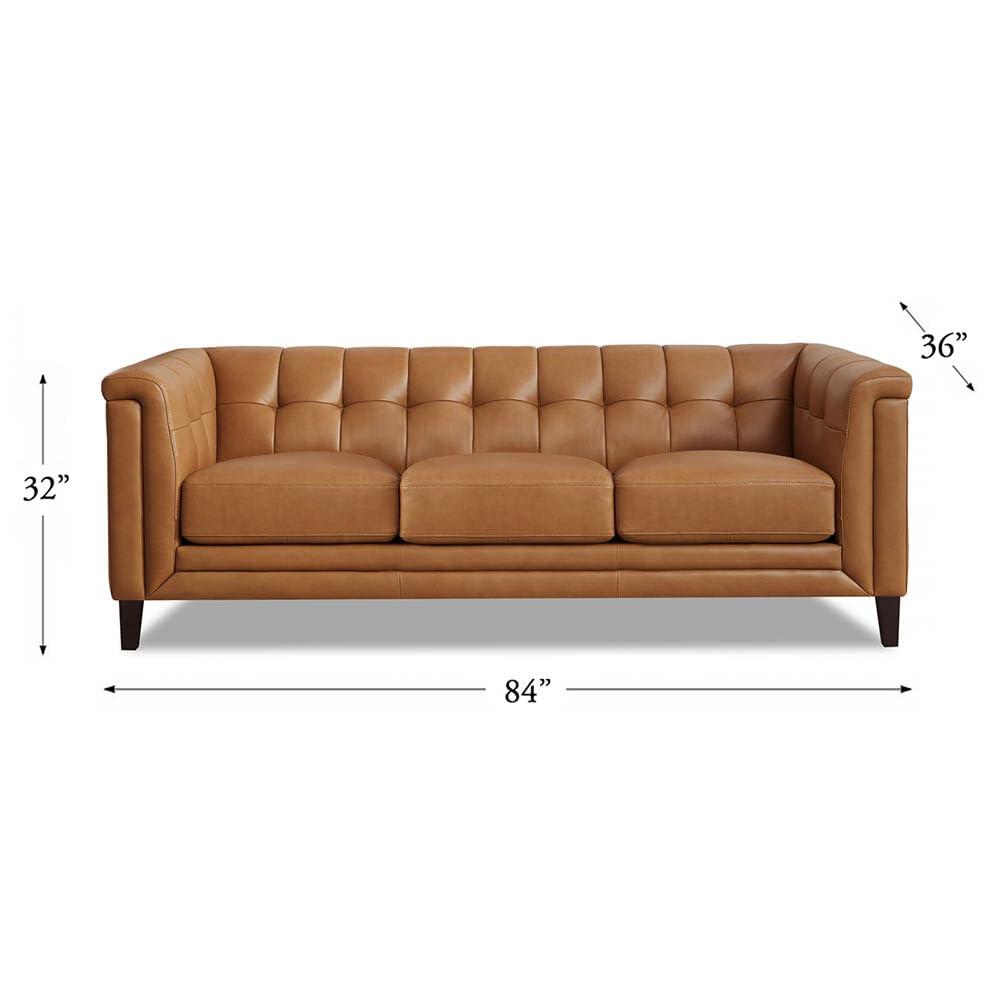 Arvo 84" Silver Gray Tufted Leather Sofa with Wood Legs