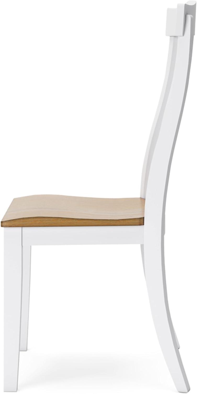 White and Light Brown Wood Slat Back Upholstered Side Chair