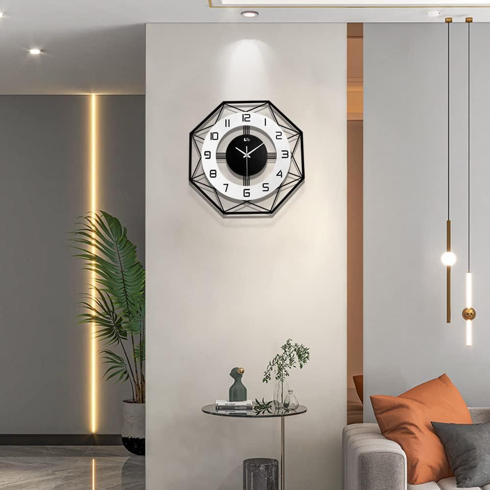 Large Wall Clock for Living Room Decor Pendulum Modern Kitchen Silent Big Wall Watch for Bedroom Black and White Decorative Office Non Ticking Battery Operated Wall Clock 25 Inch