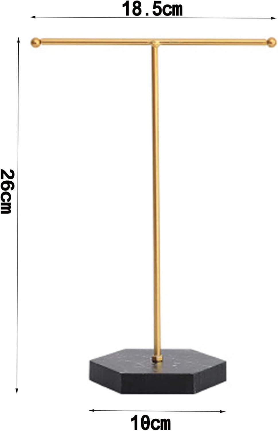 Jewelry Organizer Stand Display Necklace Holder T-Bar Plated Metal Desk Organizer Tower for Show Jewelry Hanging Pendant Earring Bracelet Ring Accessorie with White Marble Plywood Bases, White