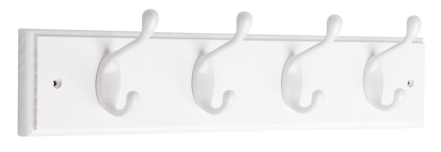 129847 4 Hook Coat/Hat Rail White with White Hooks 3" x 18"