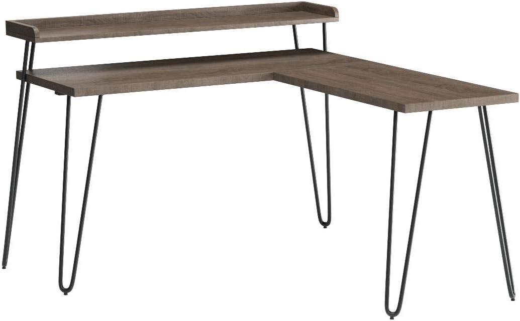 Shanewood 55.1 in. L-Shape Black Oak Computer Desk with Riser