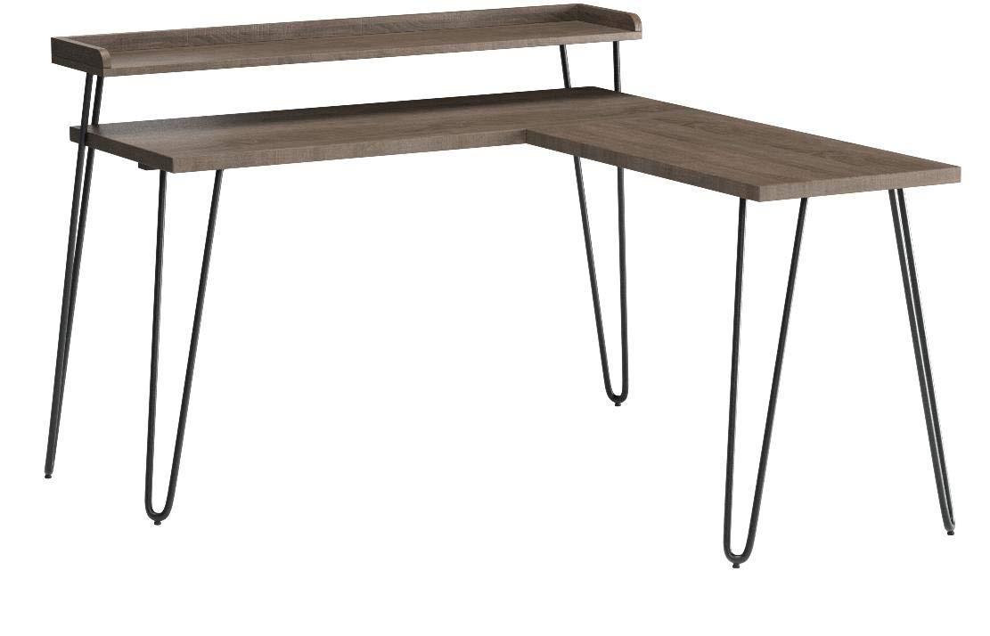 Haven L Desk with Riser, Black Oak