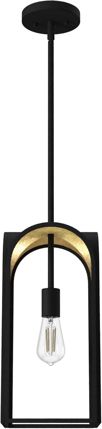 Dukestown 7.5" Mini Pendant in Natural Black Iron with Gold Leaf