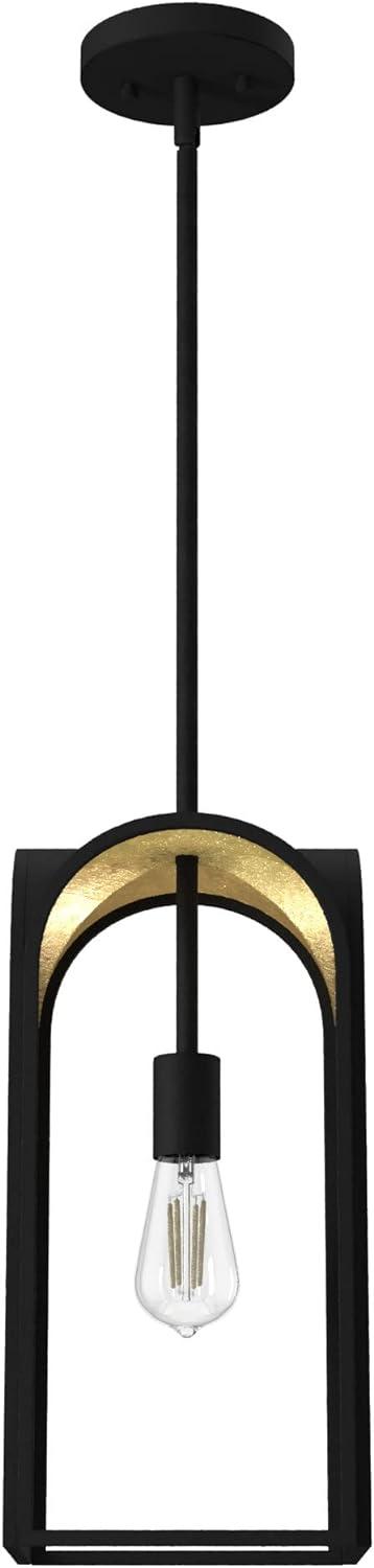 Dukestown 7.5" Mini Pendant in Natural Black Iron with Gold Leaf