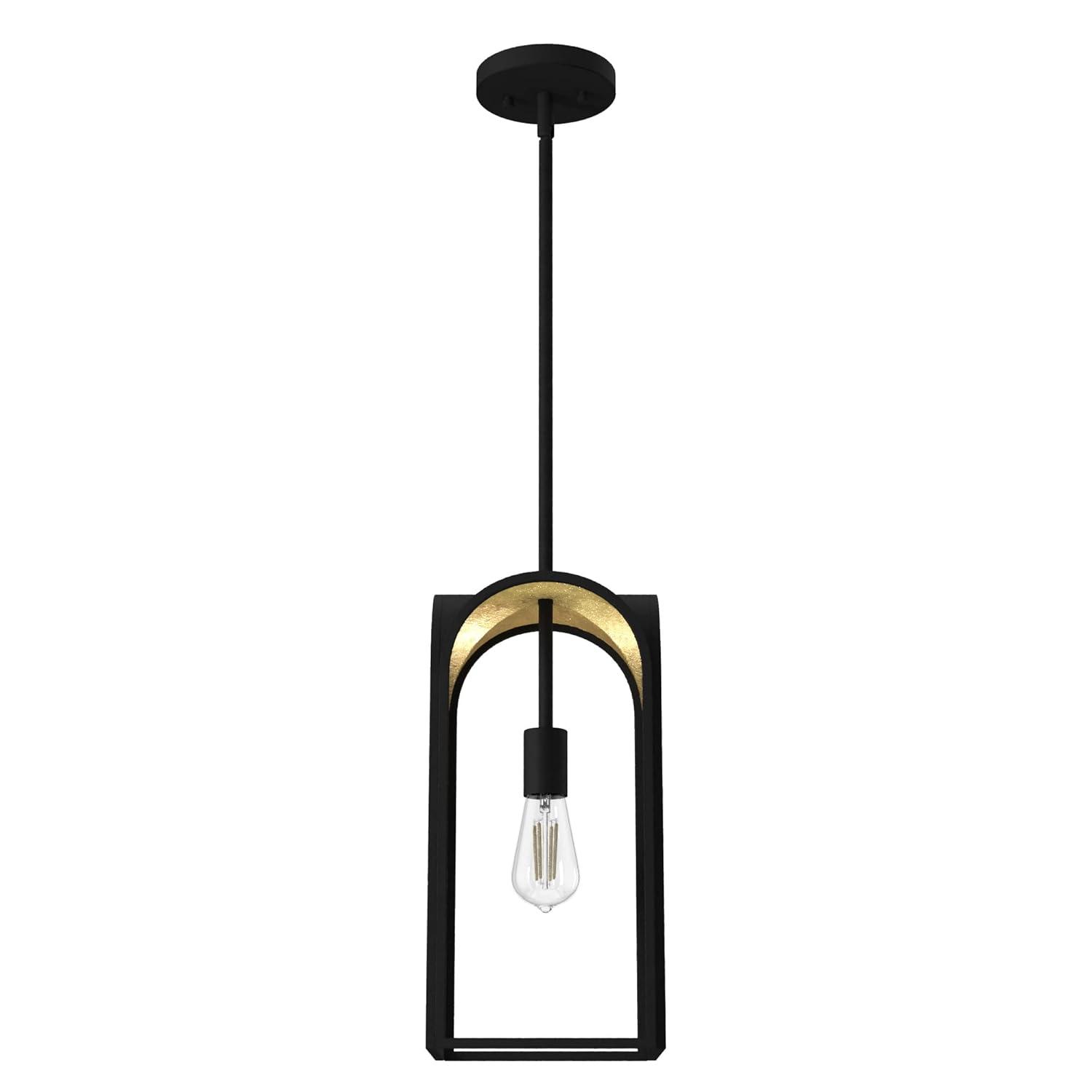 Dukestown 7.5" Mini Pendant in Natural Black Iron with Gold Leaf