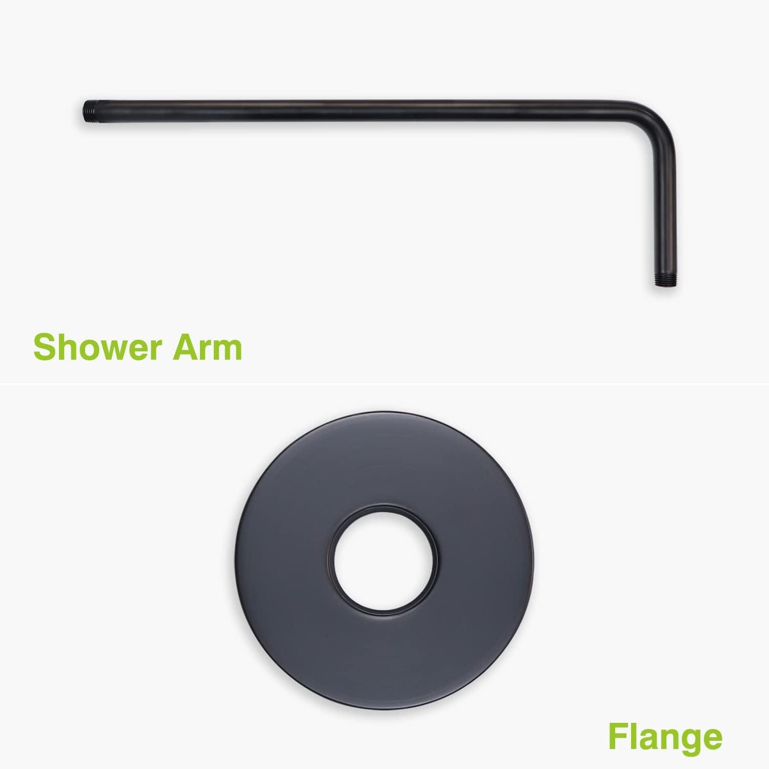 Naiture L Shaped, Corner Shower Head Extension Arm with Flange, 20 inch Length, Straight Lower Rain Fall Shower Head, Long Extender Pipe, Brass, Oil Rubbed Bronze Finish