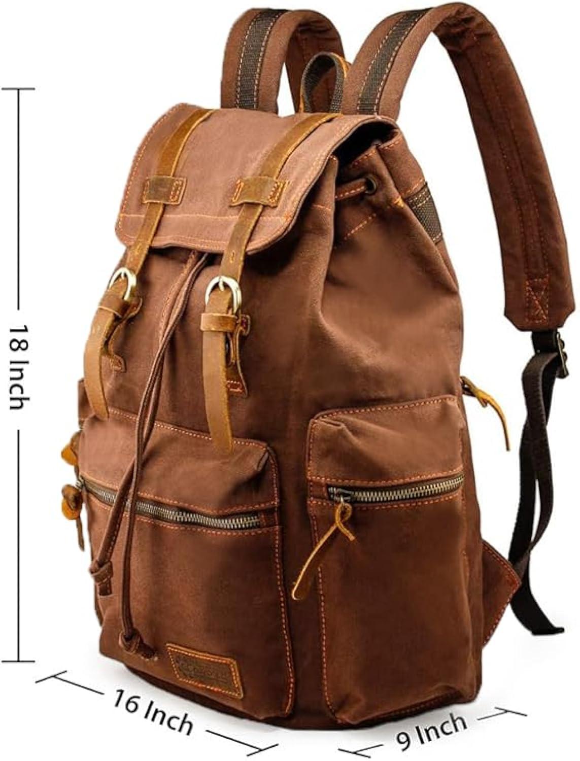 GEARONIC Vintage Canvas Backpack, Casual Daypack Backpacks for Men Women, 15inch Laptop Bag Travel Hiking Camping Rucksack