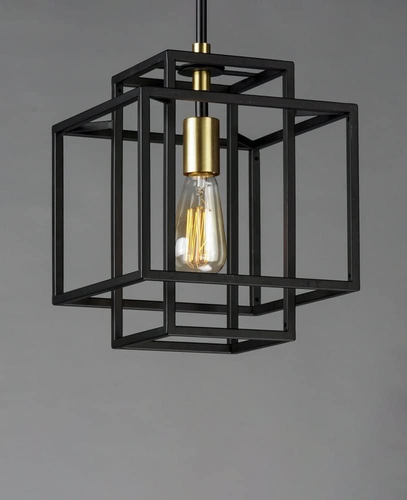 Matte Black and Brass Geometric Pendant Light