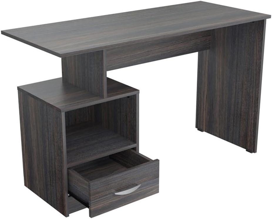 Inval Modern Writing Desk with Drawer and Open Storage, Espresso