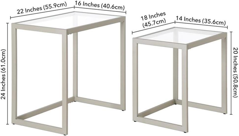 Evelyn&Zoe Rocco Rectangular Nested Side Table, Satin Nickel