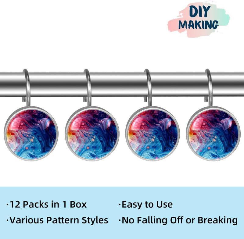 ROTSEN FURNITURE LLC. 12 Pieces Decorative Shower Curtain Hooks, Rust-Resistant Glass Finish Stainless Steel Rings