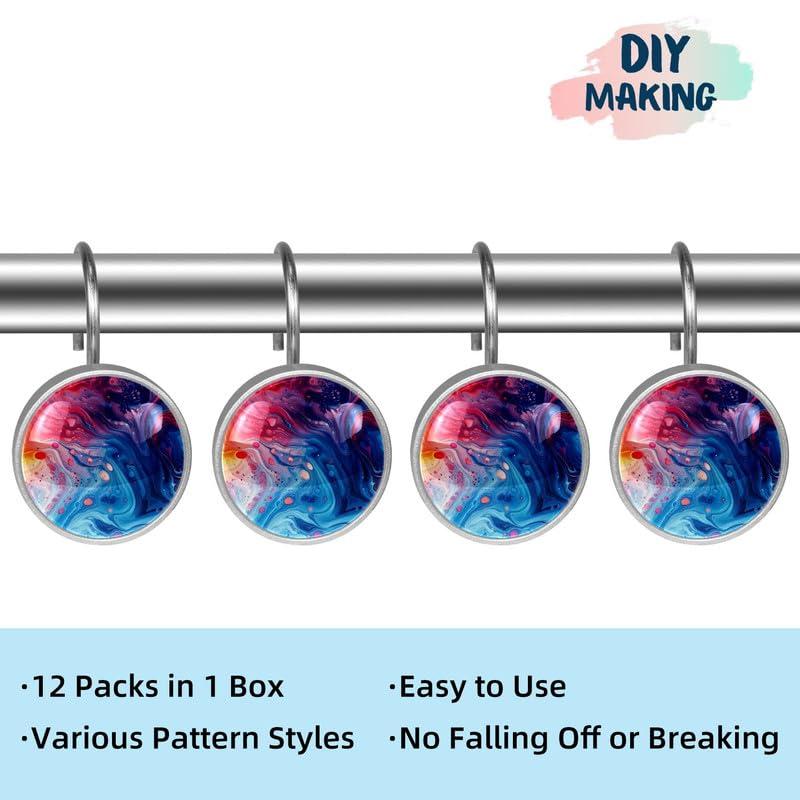 ROTSEN FURNITURE LLC. 12 Pieces Decorative Shower Curtain Hooks, Rust-Resistant Glass Finish Stainless Steel Rings