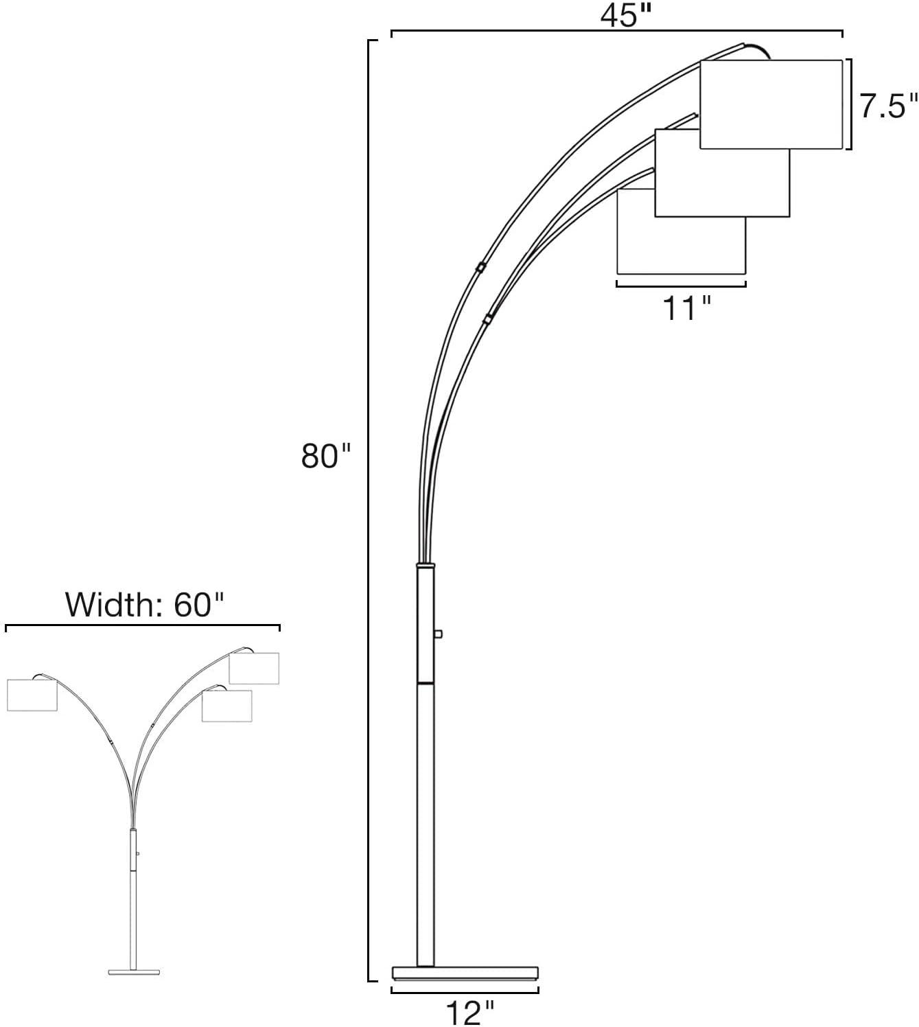 Kira Home Akira 79" 3-Light Modern Arc Floor Lamp with Weighted Base & 3-Way Switch, Oatmeal Shades + Oil Rubbed Bronze