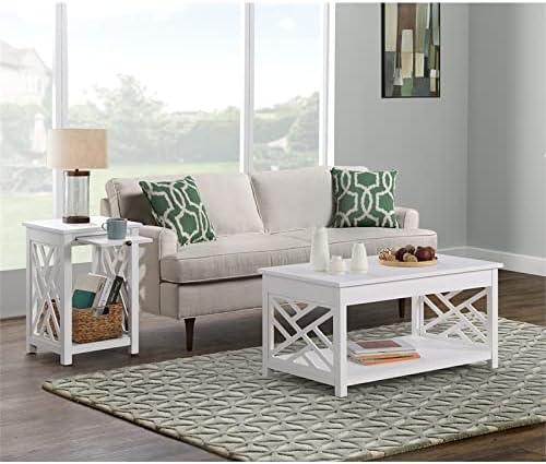 36" Middlebury Coffee Table and End Table with Tray White - Alaterre Furniture: Pull-Out Tray, 2-Piece Set