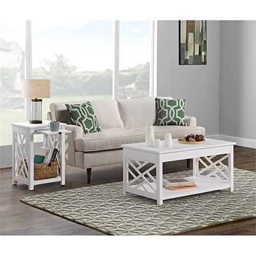 36" Middlebury Coffee Table and End Table with Tray White - Alaterre Furniture: Pull-Out Tray, 2-Piece Set