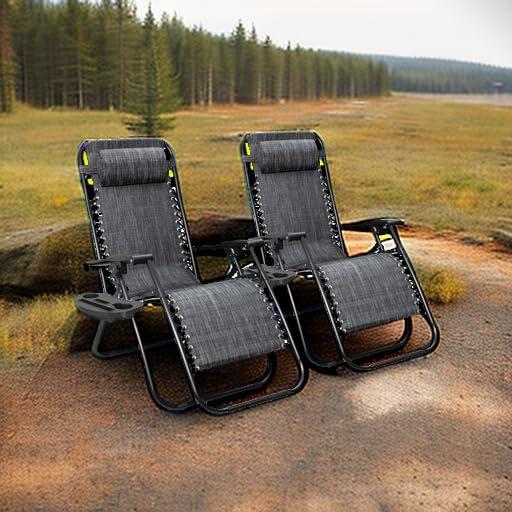 Adjustable Gray Steel Outdoor Zero Gravity Recliner Chairs with Pillow