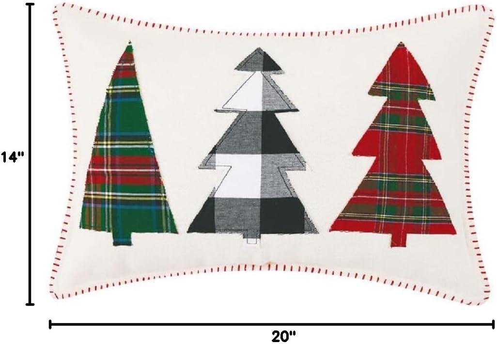 Off-White Cotton Christmas Tree Embroidered Square Pillow